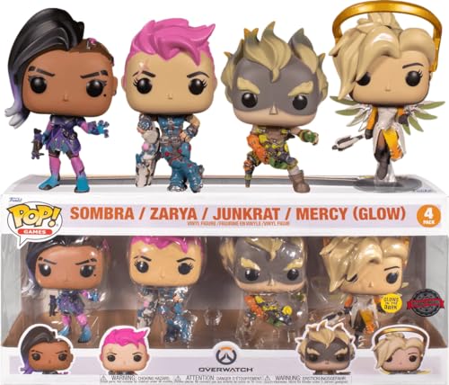 Overwatch Pack of 4 Pop! Games Vinyl Figures Sombra/Zarya/Junkrat/Mercy (Glow) 9 cm