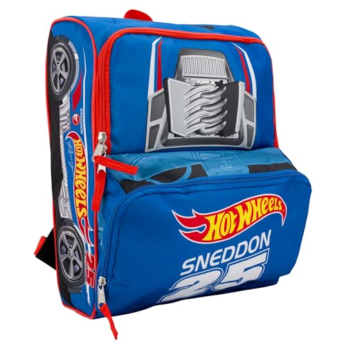 AI ACCESSORY INNOVATIONS Hot Wheels Blue Sneddon #25 Twinduction Race Car Shaped 14” Mini Backpack, Kids School Bag, Blue