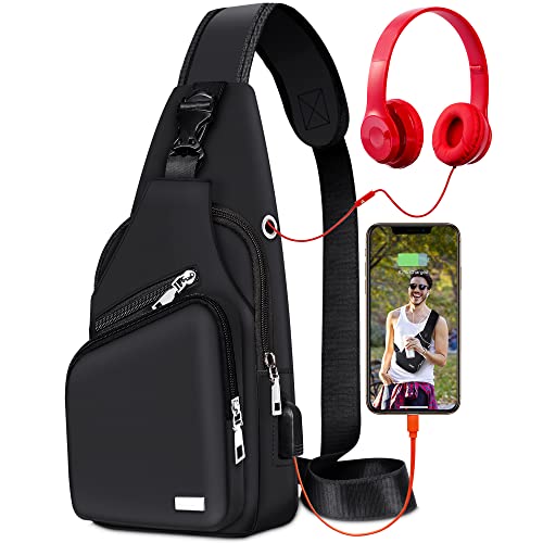 Codoule Sling Shoulder Bag Crossbody Backpack for Men Hiking Daypack Multipurpose Cross Body Chest Bag with USB Charger Hole & Headphone Hole for Outdoor Walking Travel