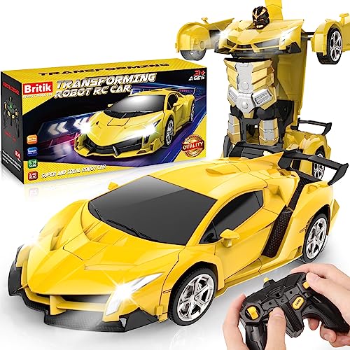 Britik Transform Remote Control Car Toy for Kids 4 5 6 7 8, Remote Control Car for Boys 4-7, Transform Cars for Boys 4-6, Toy Car 5 Year Old Boy, Toys for 3 4 5 6 7 8 9 10 11 12 Years Old Boy