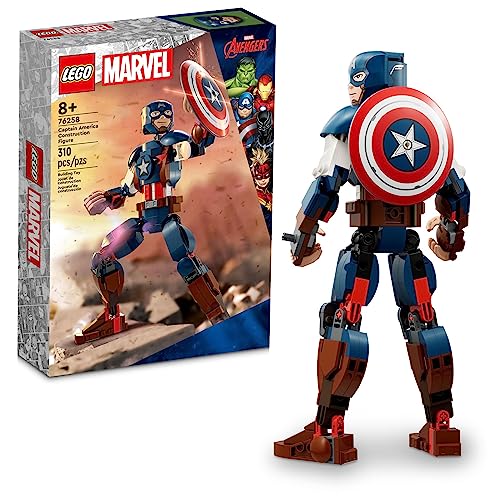 LEGO Marvel Captain America Construction Figure 76258 Buildable Marvel Action Figure, Posable Marvel Collectible with Attachable Shield for Play and Display, Avengers Toy for Boys and Girls Ages 8-12