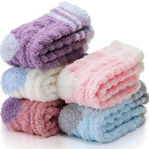 ANTSANG Womens Fuzzy Socks Slipper Winter Fluffy Cozy Cabin Warm Soft Fleece Comfy Home Christmas Gift Stocking Stuffers for Teen Girls(Assorted Stripes)