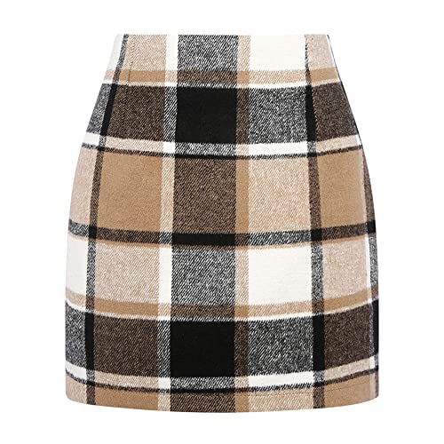 Kinghua Fall Dresses for Women 2024 Sweater Dress Winter Outfits Clothes Tartan Tweed Flannel Corduroy Wool Plaid Dress Mini Skirt (Brown New, M)