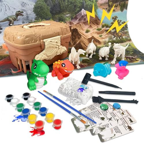 TALGIC Dinosaur Painting Kit for Kids 3-8 with 8 Figurines & Jungle Map, Arts Craft Sets in Dinosaur Storage Box Arts & Crafts Toys for 3-8 Year Olds, Popular Arts Crafts for Boys Ages 3-8