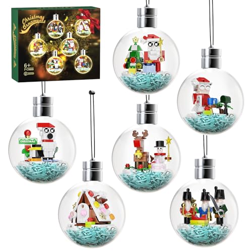 Christmas Ornaments Building Kit with LED Light, Xmas Tree Decorations Contains Santa Claus Gingerbread House Snowman Elk Nutcracker Polar Bear Toys, Compatible with Lego Festival Gift (406 Pieces)