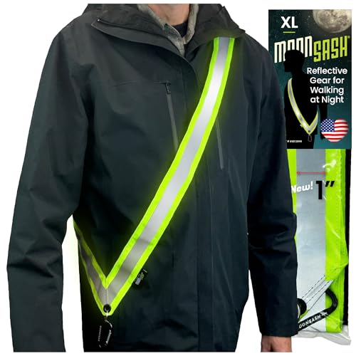 MOONSASH XL Reflective Sash for Night Walking | Replaces Reflective Vest Safety Vests & Reflective Running Vest | Perfect Reflective Running Gear | A Must Walking at Night or Biking at Night.