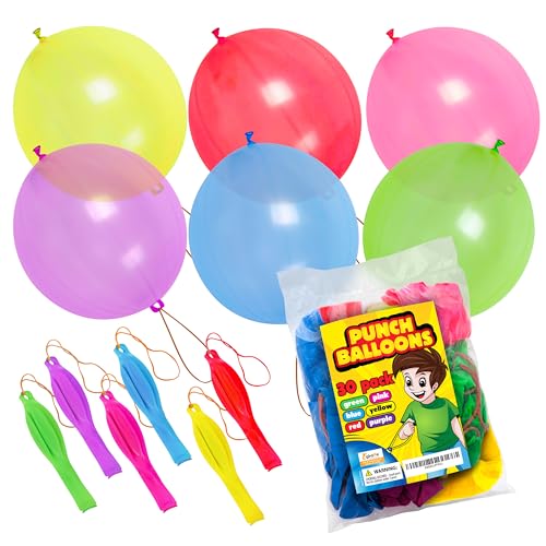 30-Pack Bulk Party Favor Neon Punch Balloons - Piñata Filler Boys & Girls - Goodie Bags Stuffers for Pool Party, Birthday Party Favors for Kids 8-12 & Toddlers 3-5, 4-8 Classroom Prizes