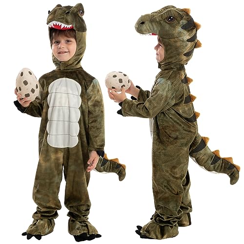 Spooktacular Creations Realistic T-rex Costume Outfit Dinosaur Jumpsuit with Egg for Kids Toddler Halloween Dress-up Party