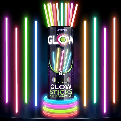 JOYIN 100 Pcs Glow Sticks Bulk 8' Glowsticks, Glow Stick Bracelets Necklaces, Glow in the Dark Party Favors, Easter, Christmas, Halloween Party Supplies Pack, Football Party Supplies