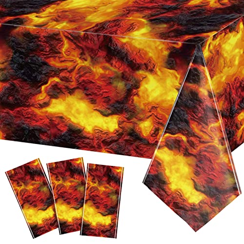 3 Pcs Lava Tablecloth Halloween Table Covers Dinosaur Tablecloth Flame Tablecloth Lava Party Supplies Volcano Tablecloth for Volcano Dinosaur Theme Party Halloween Lava Game Decor, 54 x 108 Inches