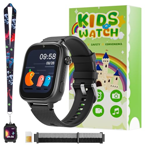 OKYUK 4G Smartwatch, Kids Watch for Kids with SIM Card, 47 Exciting Games, Two-Way Calling Feature, SOS Emergency Call Button Ideal for Kids Aged 3-12, Children’s Cell Phone Alternative (Black)