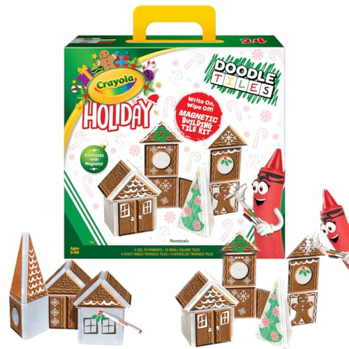 CreateOn Crayola Holiday Gingerbread House Magnetic Tiles, Magnetic Kids Building Toys, Educational Stem Toys for Ages 3+, 24-Piece Set