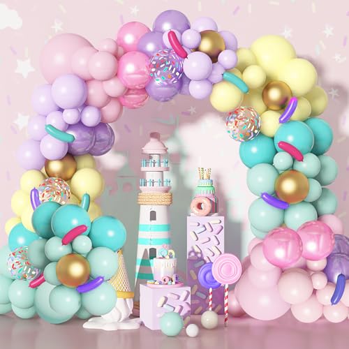 Amandir 139pcs Pastel Donut Balloon Garland Arch Kit, Donut Sweet One Birthday Party Decorations Pink Sprinkles Confetti Ice Cream Foil Balloons for Donut Grow Up Baby Shower Two Sweet Party Supplies