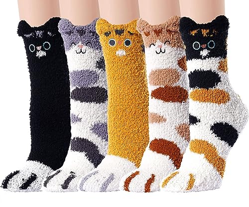 Ginmewrae Women Fuzzy Socks Cozy Soft Fluffy Cute Animal Slipper Socks Sleeping Warm Socks Christmas Gift for Girls