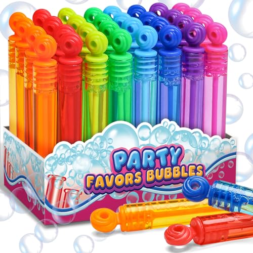 Goodie Bags Stuffers for Kids Party, 32 Pack Mini Neon Bubble Wands for Party Favors Supplies in Gift Box, Classroom School Reward, and Pinata Filler Toys, Birthday Decorations, Small Halloween Treats