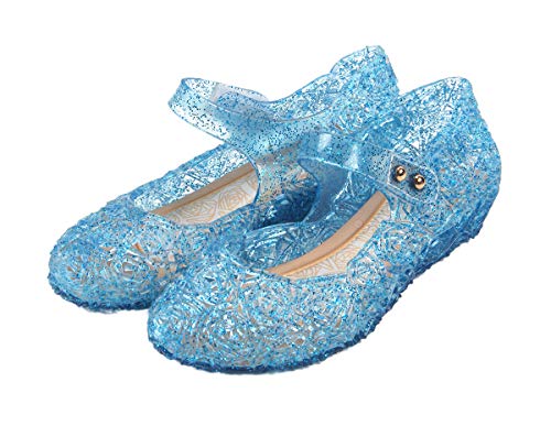 GUGUYeah Princess Costumes Jelly Flats Shoes, Cosplay Birthday Party Dress Up Sandals for Little Girls, Toddler or Kids Blue