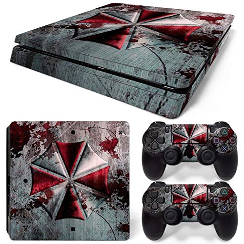 ZOOMHITSKINS Compatible with PS4 Slim Skin, Resident Umbrella Silver Red Nightmare, Durable & Fit, 3M Vinyl, Made in The USA