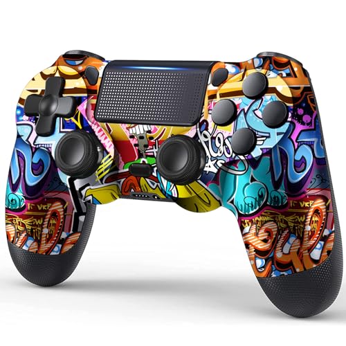 TIANHOO PS4 Controller, Wireless PS4 Controller for PS4/Pro/Slim, with Vibration Feedback, Motion Sensing, Touchpad, Light Bar, Share, Speaker, 3.5mm Headphone Jack (Graffiti)