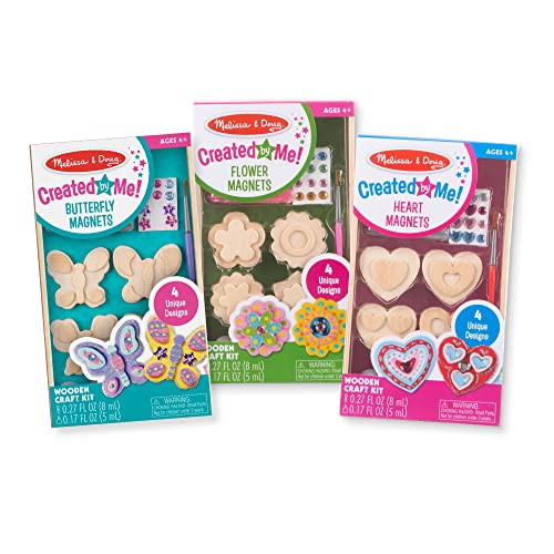 Melissa & Doug Created By Me! Paint & Decorate Your Own Wooden Magnets Craft Kit – Butterflies, Hearts, Flowers - Kids Craft Kits, Great Activity For Rainy Days And Party Favors, Ages 4+