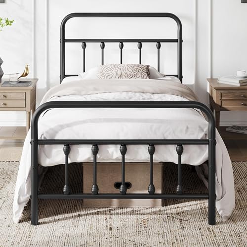 Yaheetech Classic Metal Platform Bed Frame Mattress Foundation with Victorian Style Iron-Art Headboard/Footboard/Under Bed Storage/No Box Spring Needed/Twin Size Black