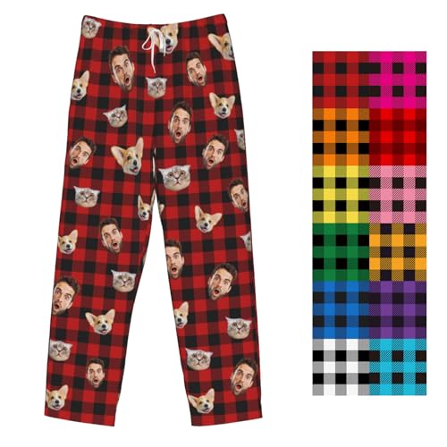 Custom Pajamas Pants Plaid Personalized Funny PJ Pant Design with Face Pajama for Men Women Dog Pet