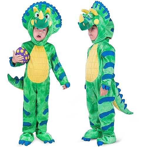 Spooktacular Creations Green Triceratops Dinosaur Costume with Toy Egg for Kid Halloween Dress Up DinosaurThemed Pretend Party (3T (3-4 yrs))