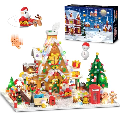 INSOON Advent Calendar 2024 Gingerbread House Mini Building Set with LED Light - 24 Day Christmas Countdown Building Block 1763 PCS, Xmas Gift Brick Toy Playset for Adult Teens Kids Girls Boys Ages 10+