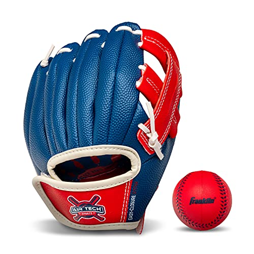 Franklin Sports Kids Baseball Glove - Air Tech Youth Tball Glove - Toddler + Youth Teeball, Baseball + Softball Mitt - Right Hand Throw - Navy/Red - 8.5'