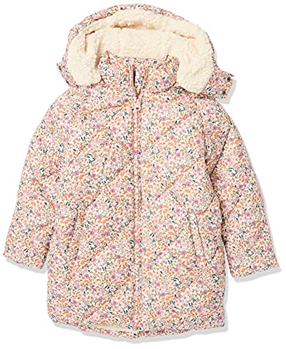 Amazon Essentials Toddler Girls' Long Quilted Cocoon Puffer Coat, Cream Floral, 4T