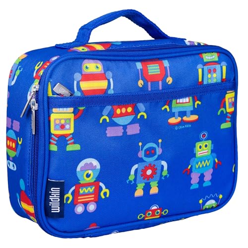 Wildkin Kids Insulated Lunch Box Bag for Boys & Girls, Reusable Kids Lunch Box is Perfect for Early Elementary Daycare School Travel, Ideal for Hot or Cold Snacks & Bento Boxes (Robots)