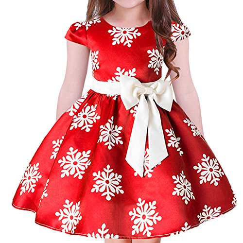 Baby Toddler Girls Princess Christmas Year Holiday Pageant Party Wedding Bridesmaid Tutu Dress Bowknot Striped Snowflake Gown Red Snowflake 6-7 Years