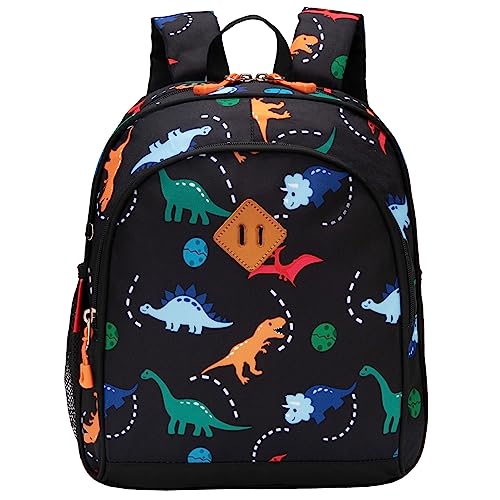 JinBeryl Toddler Backpack for Boys, 12 Inch Kids Dinosaur Backpack for Preschool or Kindergarten, Black