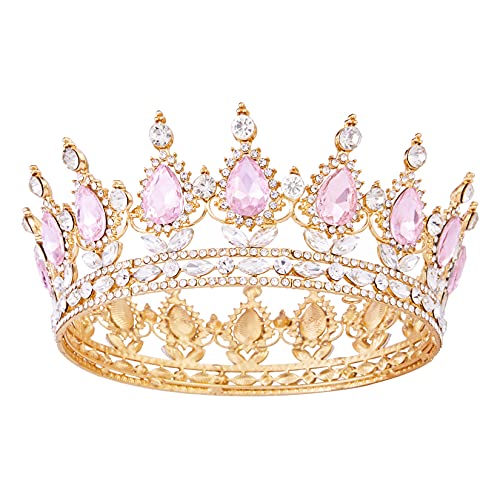 Princess Crown, Pink Peach Glinda the Good Witch Costume Women Adult Queen Tiara - Vofler Coronas Para 15 Anos Gold Pastel Cake Topper for Girl Bride Prom Birthday Wedding Pageant Halloween Party