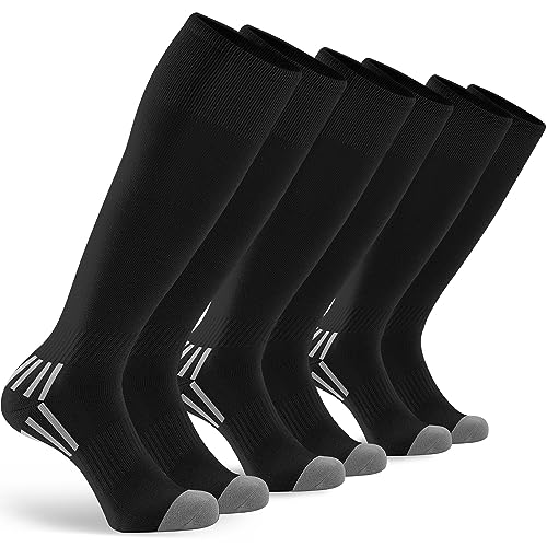 GRAPMKTG 3 Pack Soccer Baseball Softball Socks for Youth Women and Men Knee High Football Socks for Boys Girls Black Medium