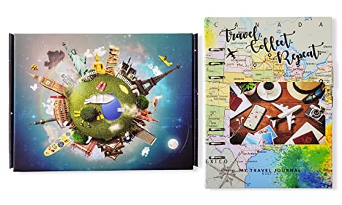 Best Unique Travel Journal with 15 Plastic Pockets for Keepsakes and Trip Money - Organize Vacation Souvenirs - Gift Box for All Occasions - Bucket List Memory Book - One of a Kind for Women and Kids