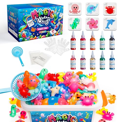 Kiditos Magic Water Elf Toy Kit, Aqua Fairy Water Gel Kit with 10 Magic Gels, 6 Sea Creature Molds. Christmas Gifts, Birthday Gifts, Party Favors, Arts & Crafts DIY STEM Kits for Kids (10 Colors)