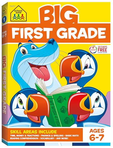 School Zone Big First Grade Workbook: 320 Pages, Ages 6 to 7, 1st Grade, Reading Comprehension, Phonics, Spelling, Vocabulary, Basic Math, Time, Money, Fractions, and More