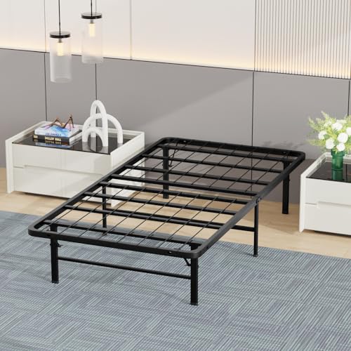 Twin Bed Frame Metal Platform Bed Frame Twin Size 14 Inch Mattress Foundation Box Spring Replacement Heavy Duty Steel Slat Easy Assembly Noise-Free,Black