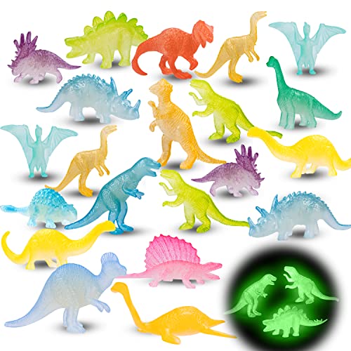 48Pcs Glow in Dark Mini Dinosaur Figures Birthday Party Favors Supplies Dino Cupcake Toppers Christmas Stocking Goodie Bags Stuffers Pinata Fillers Classroom Prizes Treasure Box Toy Treat Kid Boy Girl