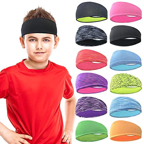 JOYOYO 12 Colors Kids Headbands Breathable Athletic Sweatbands Sports Headband for Girls and Boys Moisture Wicking Elastic Hairband for Toddler Children and Teenagers