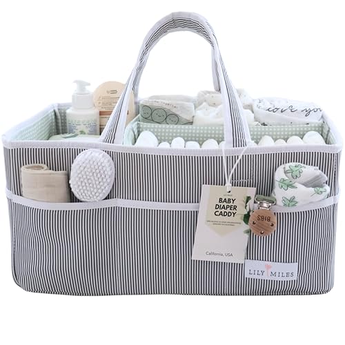 Lily Miles Baby Diaper Caddy - Large Organizer Tote Bag for Baby essentials Boy or Girl - Baby Shower Basket - Nursery Must Haves - Registry Favorites - Newborn Caddie Car Travel