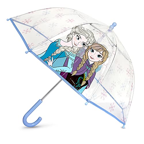 ABG Accessories ABG girls Kids Clear for Rain Girl's, Transparent with an Easy Grip Handle, Dome Windproof, Bubble Umbrella, Elsa & Anna, Age 3-10 US