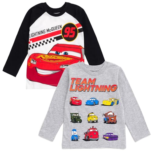 Disney Pixar Cars Lightning McQueen Tow Mater Toddler Boys 2 Pack Long Sleeve T-Shirts White/Gray 4T