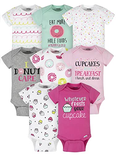 Onesies Brand Baby Girl's 8-Pack Short Sleeve Mix & Match Bodysuits, Pink Sweet Treats, 3-6 Months