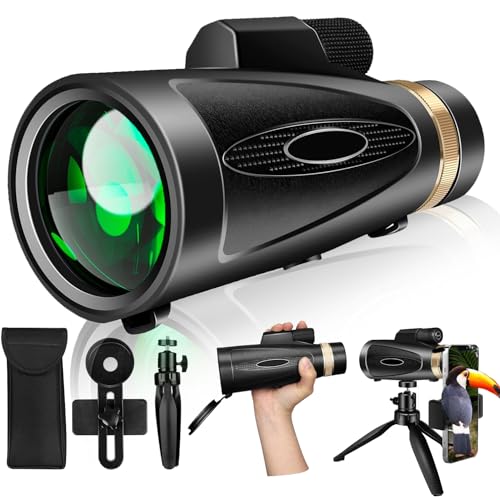 80x100 High Power Monocular Telescope with Smartphone Adapter Tripod, Larger Vision Monoculars for Adults with BAK4 Prism & FMC Lens, Suitable for Bird Watching Hunting Hiking Camping Wildlife