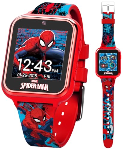 Accutime Marvel Spider-Man Red Educational Touchscreen Smart Watch Toy for Boys, Girls, Toddlers - Selfie Cam, Learning Games, Alarm, Calculator, Pedometer, and More (Model: SPD4588AZ)