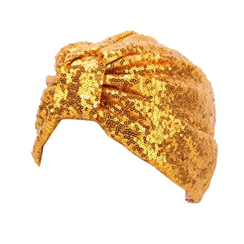 Decou Sparkly Sequin Twist Pleated Hair Wrap Stretch Turban S232 (Gold)