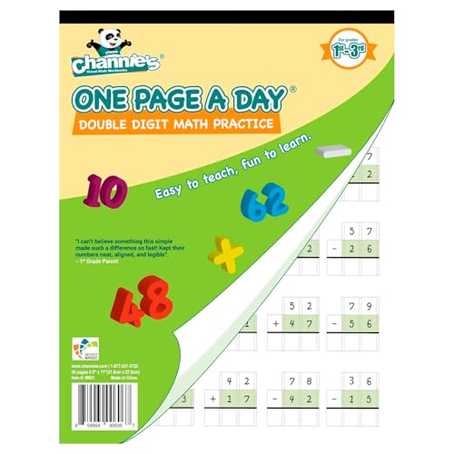 Channie's One Page A Day Double Digit Math Problem Workbook for 1st Graders, 2nd Graders, and 3rd Grade Simply Tear Off On Page a Day For Math Repetition Exercise! Addition and Subtraction Workbook