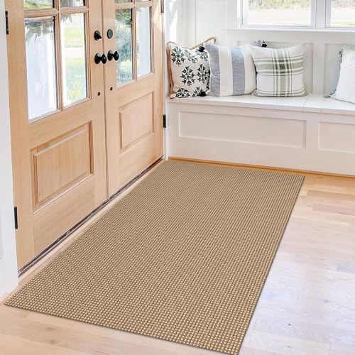 KOZYFLY Boho Rugs for Entryway 3x5 ft Washable Front Door Area Rug Indoor Rubber Backed Kitchen Area Rug Front Porch Mat Cotton Floor Carpet for Entryway Bathroom Living Room Kitchen, Tan/Brown