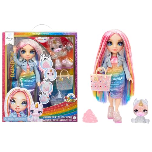 Rainbow High Amaya, Rainbow with Slime Kit & Pet, 11' Shimmer Posable Fashion Doll with DIY Sparkle Slime, Magical Yeti Pet, Fun Play Accessories, Great Toy Gift for Girls Kids Ages 4-12 Years